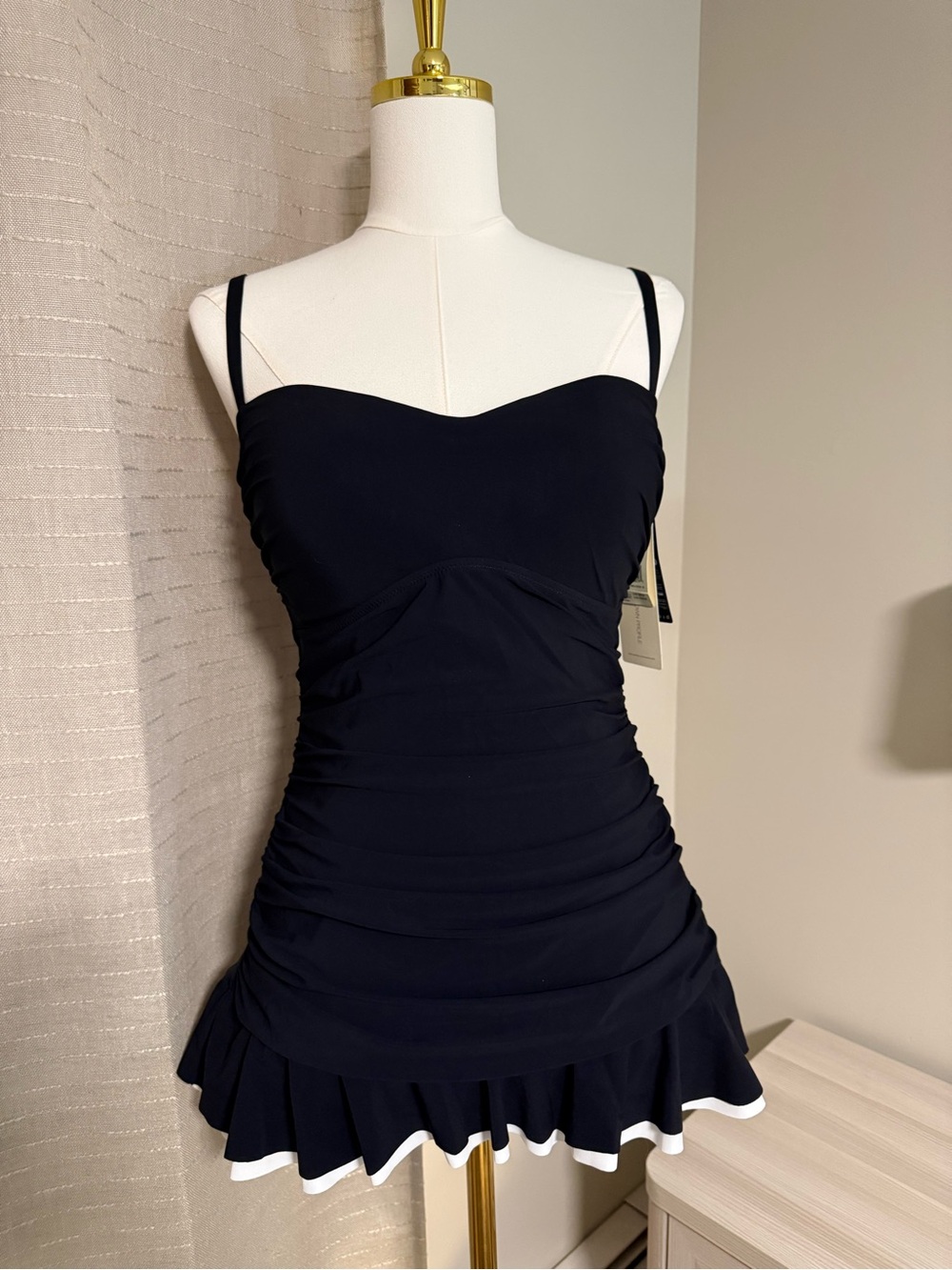 Gottex Black Swimsuit with White-Trim Ruffle Hem NWT